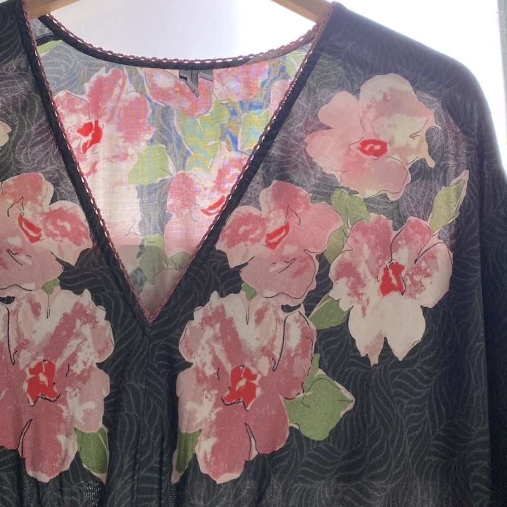 Bl-nk Anthropologie Floral Black Kimono Dress Plus One Size Boho Luxury Vacation - Picture 6 of 13